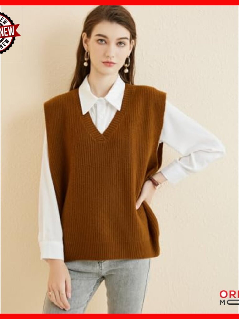 Women's Merino Wool V-Neck Sweater Vest Sleeveless Knit Casual - Picture 5 of 6